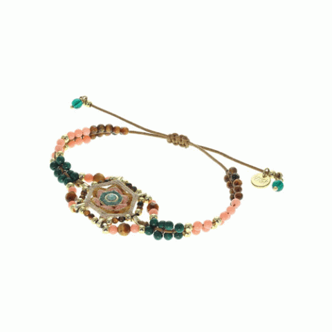 Браслет из тигрового глаза, малахита, коралла и Swarovski SUNNY 13-62651