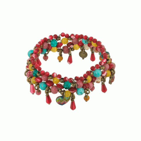 Браслет из агата, перламутра и родонита VIBRATION multidangles bracelet