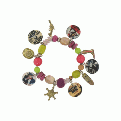 Браслет из розового перламутра и крашеного нефрита  MON SHERIFF multidangles stretch bracelet 