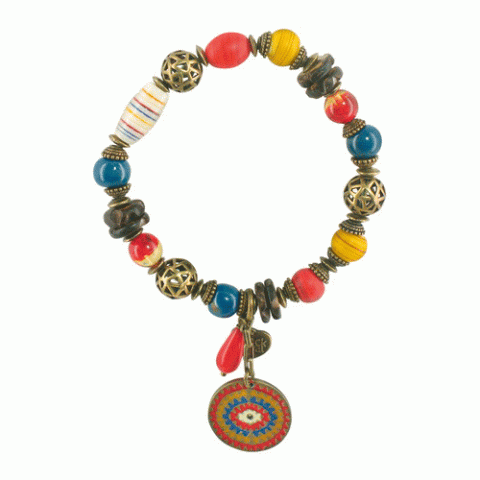 Браслет из эбенового дерева и кости буйвола SOLEIL DU BURKINA stretch bracelet