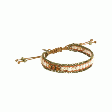 Браслет из стекляруса и ракушки кумаси MESANGE ROUSSE button bracelet