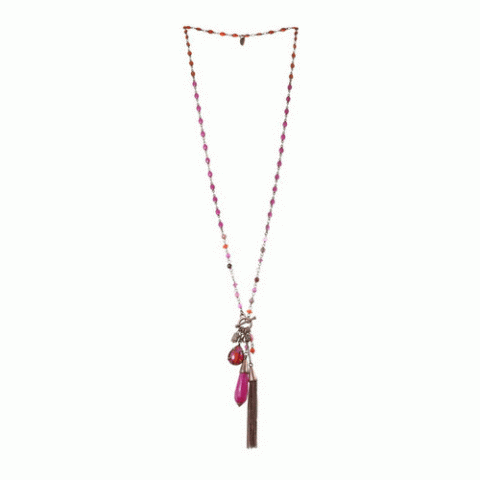 Колье из коралла, тигрового глаза, нефрита и кожи змеи THALIA 15--61090