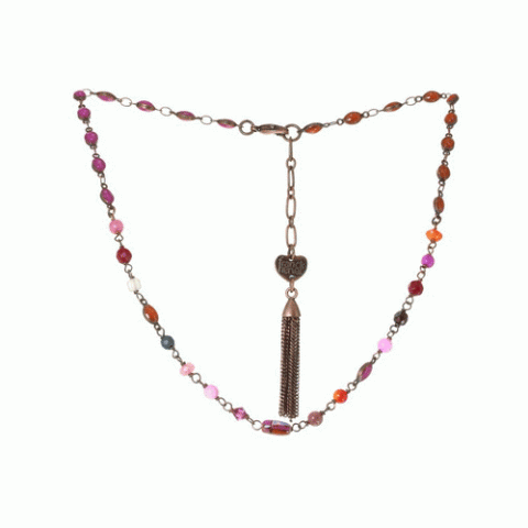 Колье из коралла, тигрового глаза, нефрита и кожи змеи THALIA 15--61094
