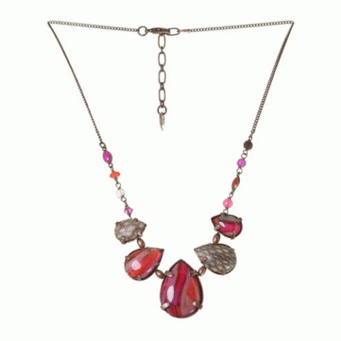 Колье из коралла, тигрового глаза, нефрита и кожи змеи THALIA 15--61096