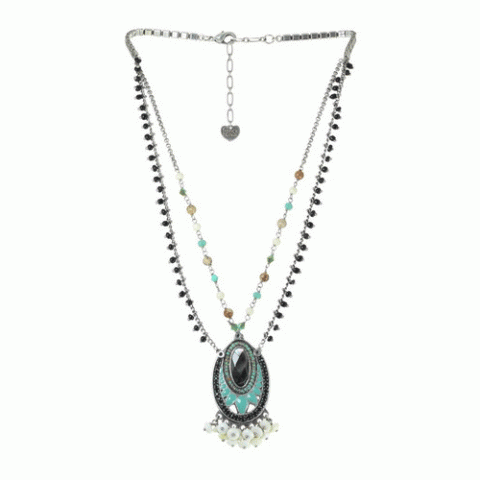 Колье из амазонита, яшмы, кокоса и Сваровски SEZANE 15--61124