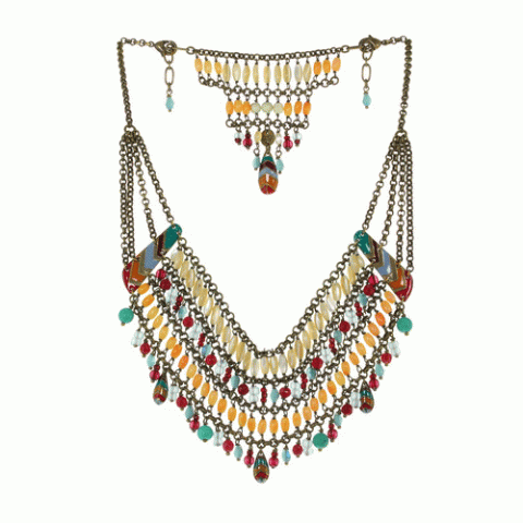 Колье из коралла, нефрита, перламутра и кристаллов Swarovski JENNY 15--61130
