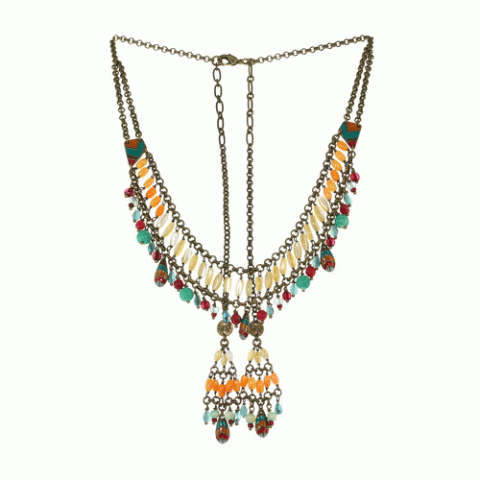 Колье из коралла, нефрита, перламутра и кристаллов Swarovski JENNY 15--61131