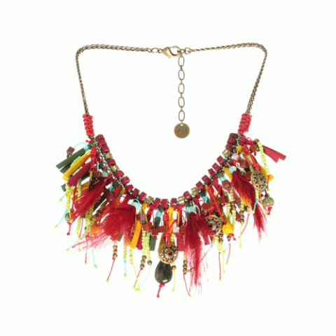Колье из авантюрина, коралла, нефрита, яшмы и замши WANITA 15--61194