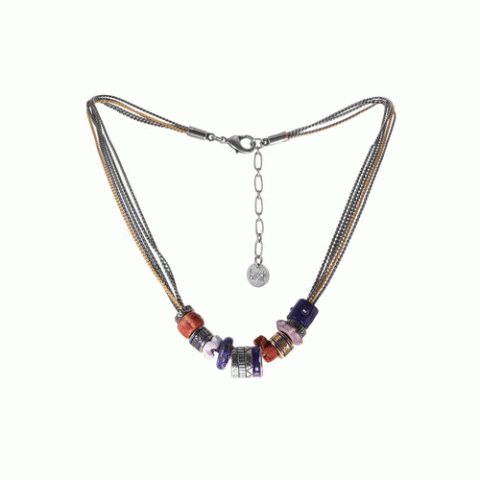 Колье из унакита, лазурита, кожи, замши и Swarovski REBECA 15--61203