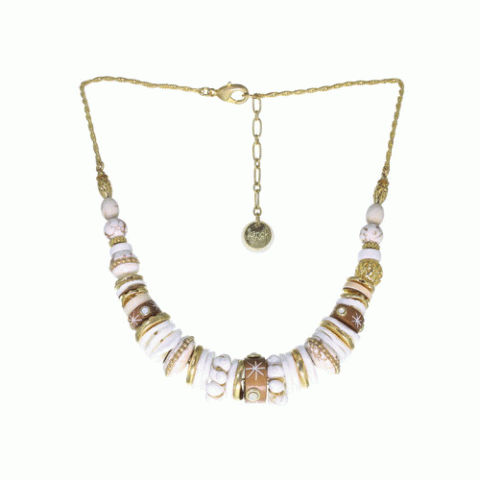Колье из яшмы, дерева Байонг, моллюсков и Swarovski ALICIA 15-61310