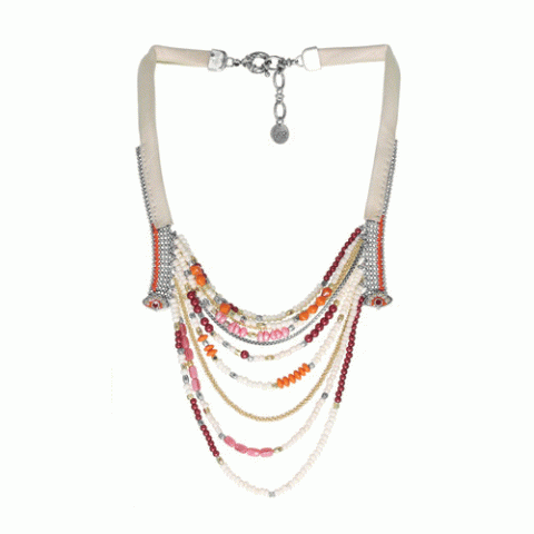 Колье из жемчуга, хрустальных бусин, трокаса и кожи ANOUSH 15-61320