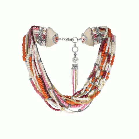 Колье из жемчуга, хрустальных бусин, трокаса и кожи ANOUSH 15-61323