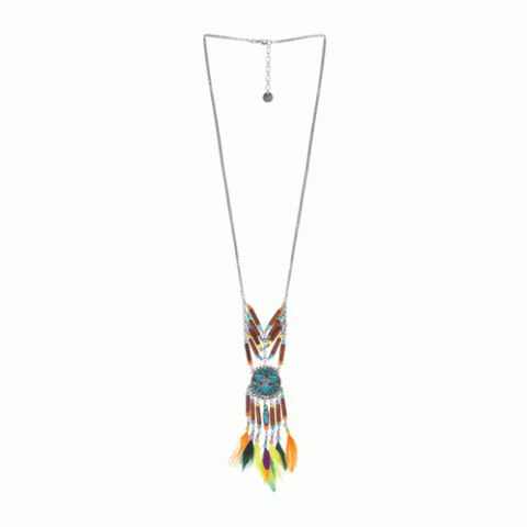 Колье из тигрового глаза, дерева Сибукао, говлита, перьев и Swarovski KIMYA 15-61350