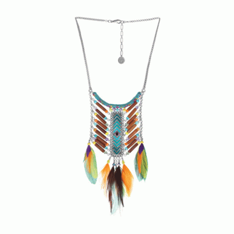 Колье из тигрового глаза, дерева Сибукао, говлита, перьев и Swarovski KIMYA 15-61351