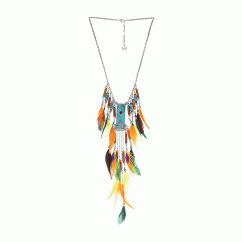 Колье из тигрового глаза, дерева Сибукао, говлита, перьев и Swarovski KIMYA 15-61352