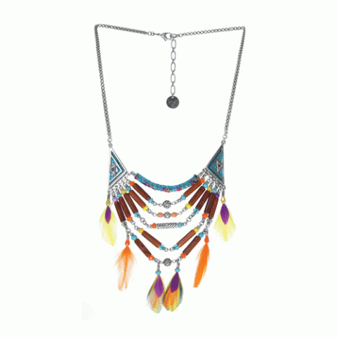 Колье из тигрового глаза, дерева Сибукао, говлита, перьев и Swarovski KIMYA 15-61353