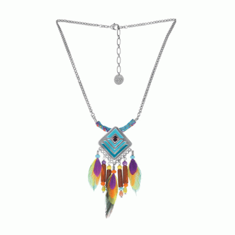 Колье из тигрового глаза, дерева Сибукао, говлита, перьев и Swarovski KIMYA 15-61354