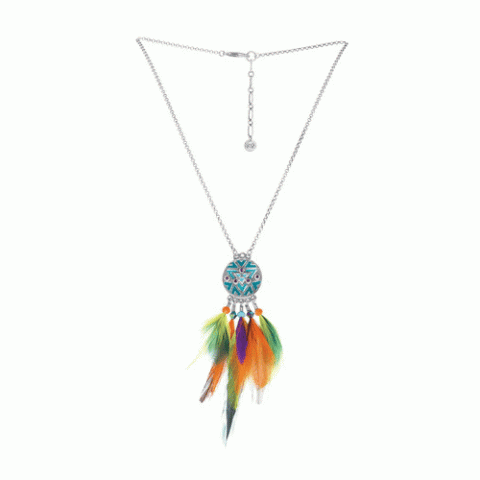 Колье из тигрового глаза, дерева Сибукао, говлита, перьев и Swarovski KIMYA 15-61355
