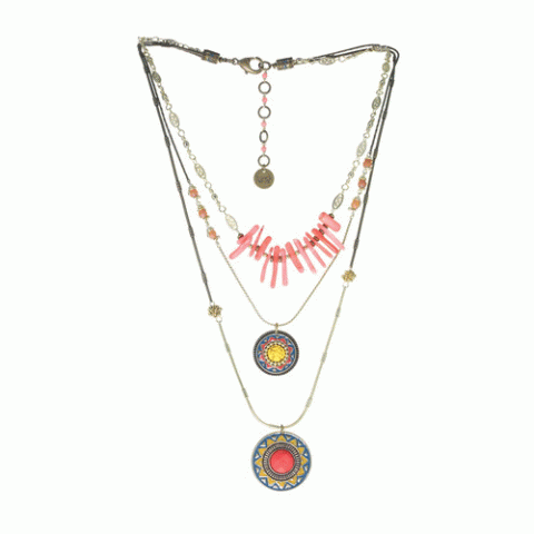 Колье из янтаря, коралла, яшмы, кианита и Swarovski JASMINE 15-61391