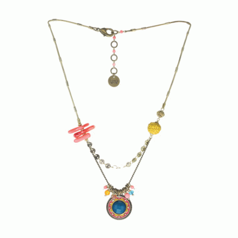 Колье из янтаря, коралла, яшмы, кианита и Swarovski JASMINE 15-61392