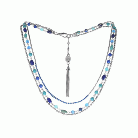 Колье из агата, хрустальных бусин, ляписа и нефрита IZIA 15-61403