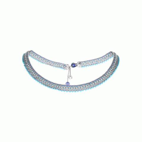 Колье из агата, хрустальных бусин, ляписа и нефрита IZIA 15-61406