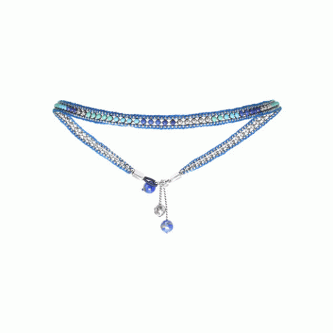 Колье из агата, хрустальных бусин, ляписа и нефрита IZIA 15-61407