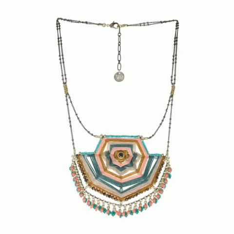 Колье из тигрового глаза, малахита, коралла и Swarovski SUNNY 15-61462
