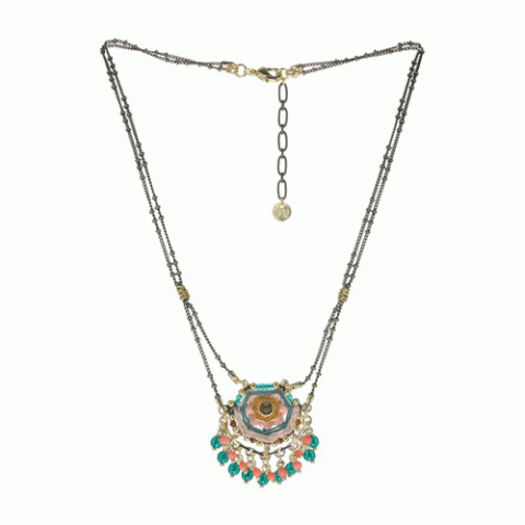 Колье из тигрового глаза, малахита, коралла и Swarovski SUNNY 15-61463