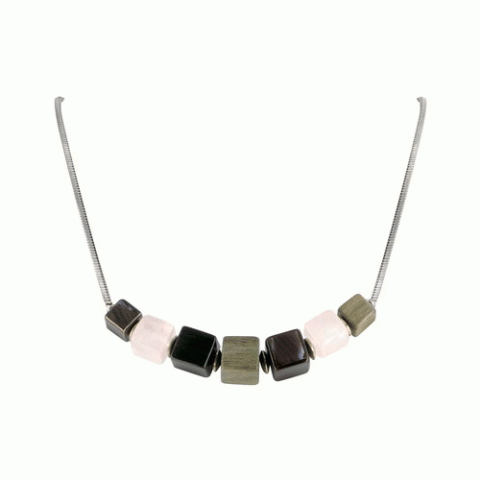 Колье из розового кварца и серого эбенового дерева PRISMES little simple necklace 