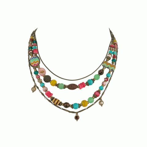 Колье из агата, перламутра и родонита VIBRATION 4 rows necklace