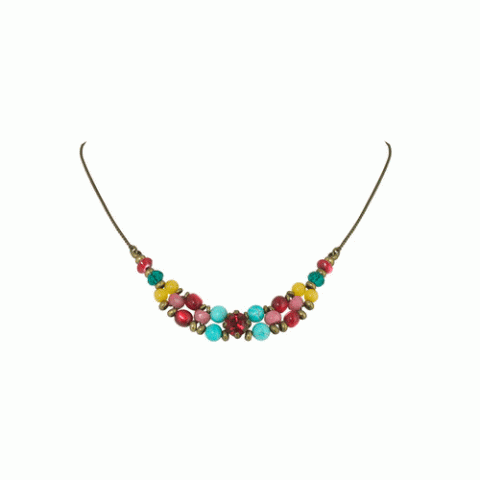 Колье из агата, перламутра и родонита VIBRATION thin necklace