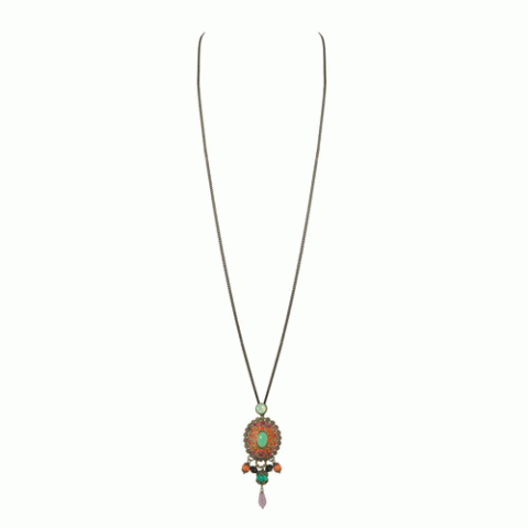 Колье из аметиста, цитрина и нефрита SAUVAGE long necklace w/ enameled pendant