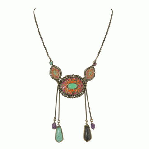 Колье из аметиста, цитрина и нефрита SAUVAGE necklace w/ dangles on chains 