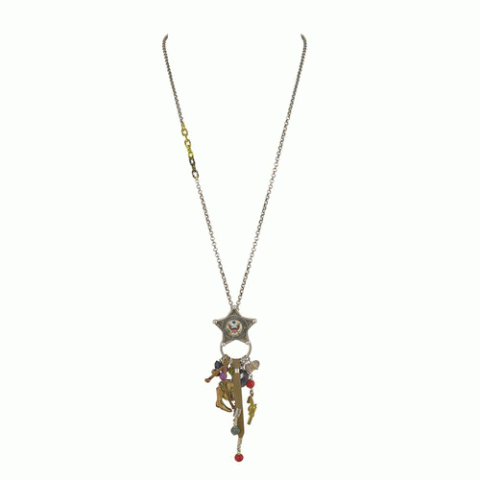 Колье из розового перламутра и крашеного нефрита  MON SHERIFF long necklace w/ star