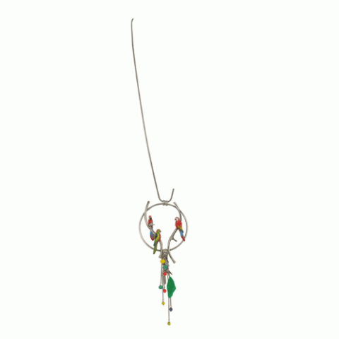 Колье из лазурита и малахита ARA long necklace w/ 3 parrots