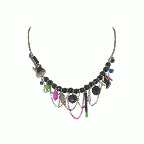 Колье из оникса и астрофилита GLAM ROCK necklace w/ guitar on one side