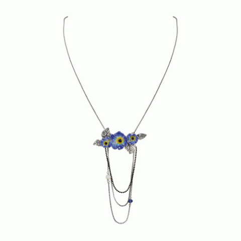 Колье из ляписа лазури и кальцита PENSEE NOCTURNE necklace w/ 3 flowers