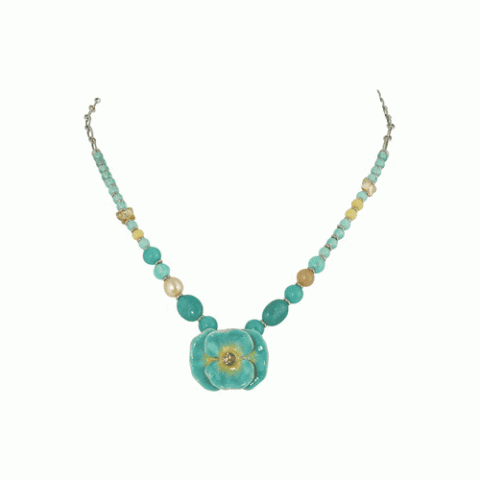 Колье из нефрита, жемчуга, коралла и лунного камня FLEUR D'EAU 15--M1310