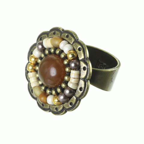 Кольцо из говлита, рога Зебу, кварца и кристаллов Сваровски FAUSTINE 19--60943