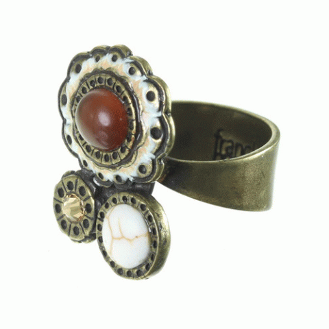 Кольцо из говлита, рога Зебу, кварца и кристаллов Сваровски FAUSTINE 19--60944
