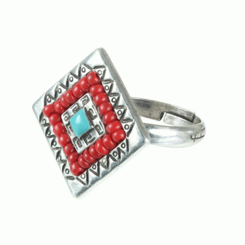 Кольцо из коралла, ляписа лазури, лавы и Сваровски KANDA 19--60984