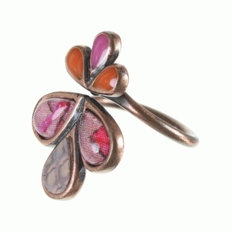 Кольцо из коралла, тигрового глаза, нефрита и кожи змеи THALIA 19--61036