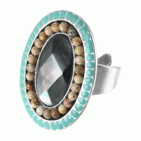 Кольцо из амазонита, яшмы, кокоса и Сваровски SEZANE 19--61063