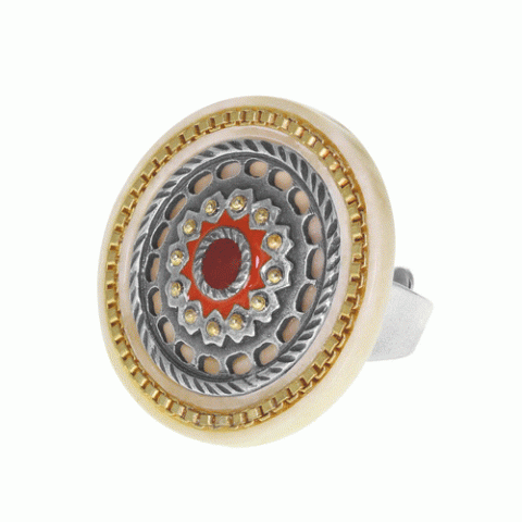 Кольцо из жемчуга, хрустальных бусин, трокаса и кожи ANOUSH 19-61250