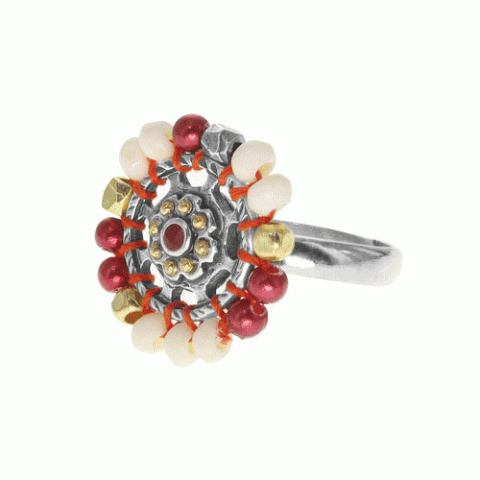 Кольцо из жемчуга, хрустальных бусин, трокаса и кожи ANOUSH 19-61251