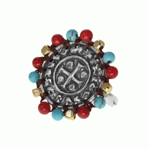 Кольцо из амазонита, глины, коралла, жемчуга, яшмы и бирюзы LOUVE 19-61262
