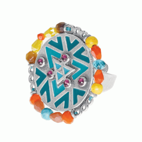 Кольцо из тигрового глаза, дерева Сибукао, говлита, перьев и Swarovski KIMYA 19-61281