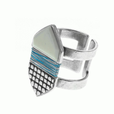 Кольцо из ляписа лазури, коралла, ангелита и Семян Бури OCEANE 19-61361