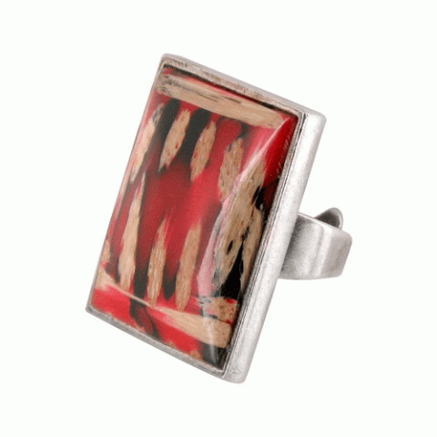 Кольцо из белого нефрита и агата TRIBAL rectangular ring 